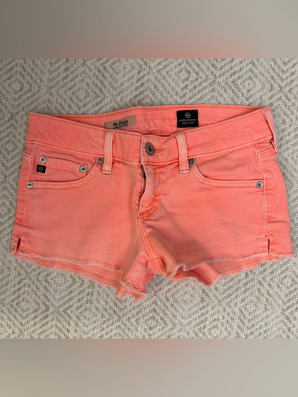 Y2K AG Adriano Goldschmied Neon Orange Cutoff Shorts Size 25